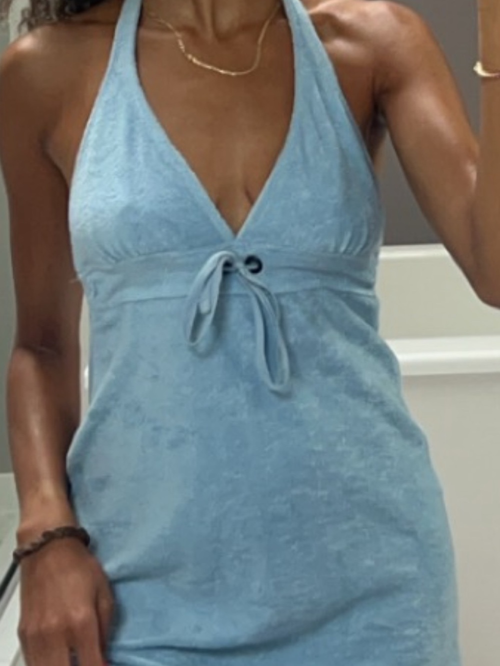 Urban Outfitters Light Blue Halter Terry Swim Cover-Up